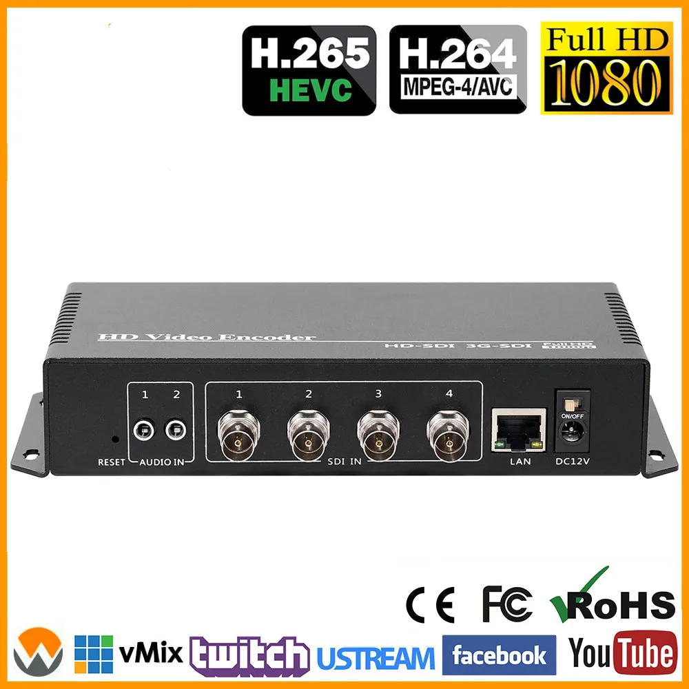 4 Каналы HEVC H.265 H.264 SD HD 3G SDI для IP потокового видео в реальном времени кодер