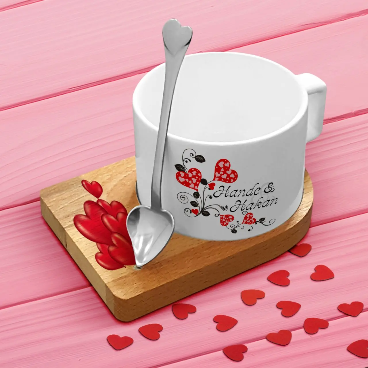 

Personalized Valentine's Day Design Wood Altlıklı Ceramic Cup-1