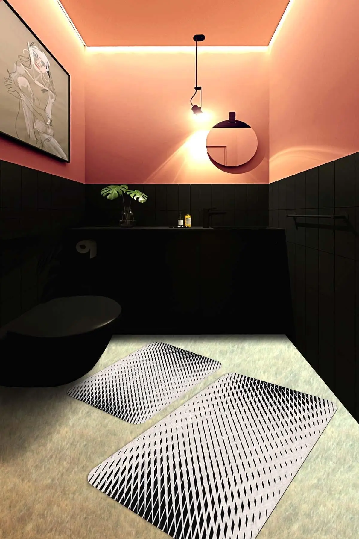 

Black&White Bathroom Rugs-Rugs Bathtub Mat- Shower Room Mat -Toilet Bath Mat- 2 pcs