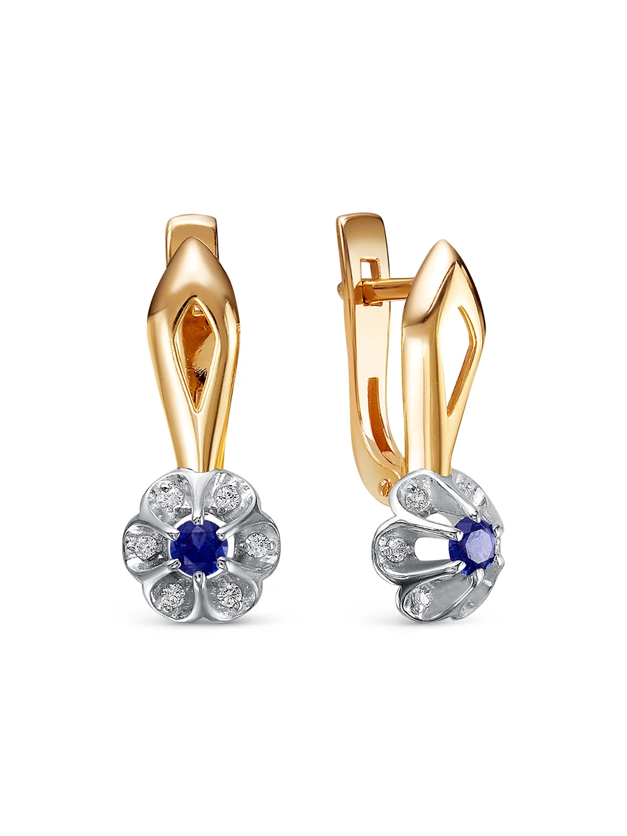 Серьги &quotЦветочек&quot SamoroDki Jewelry с натуральным агатом кор. рубином Гт сапфиром