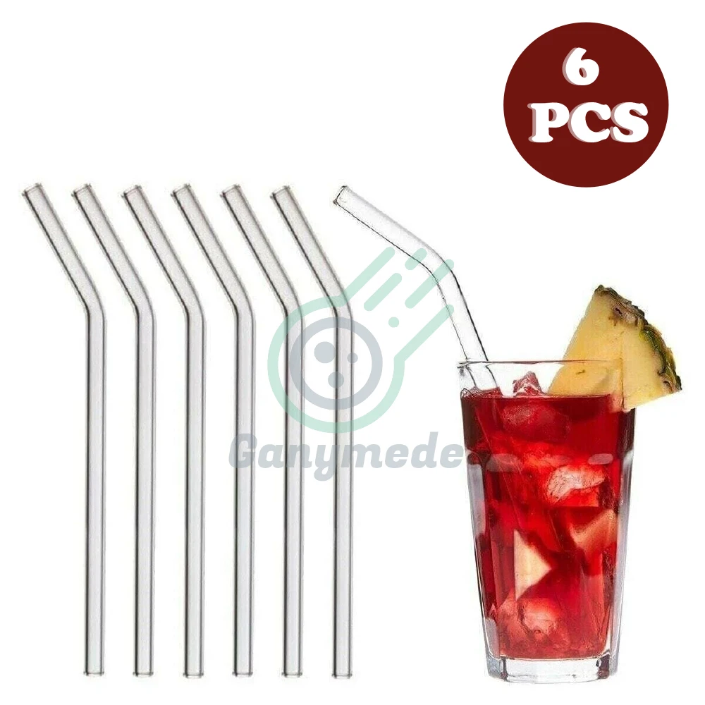 

Transparent 6-Piece Glass Curved Straw Beverage. You can drink your beverages such as water, fruit juice, orange juice.