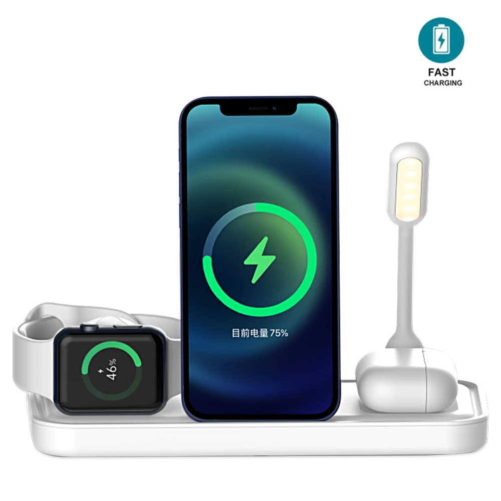 

Многофункциональное Беспроводное зарядное устройство SAMTIAN 4 в 1, Складная магнитная стойка 18 Вт для быстрой зарядки Sumsung Apple Watch, наушники