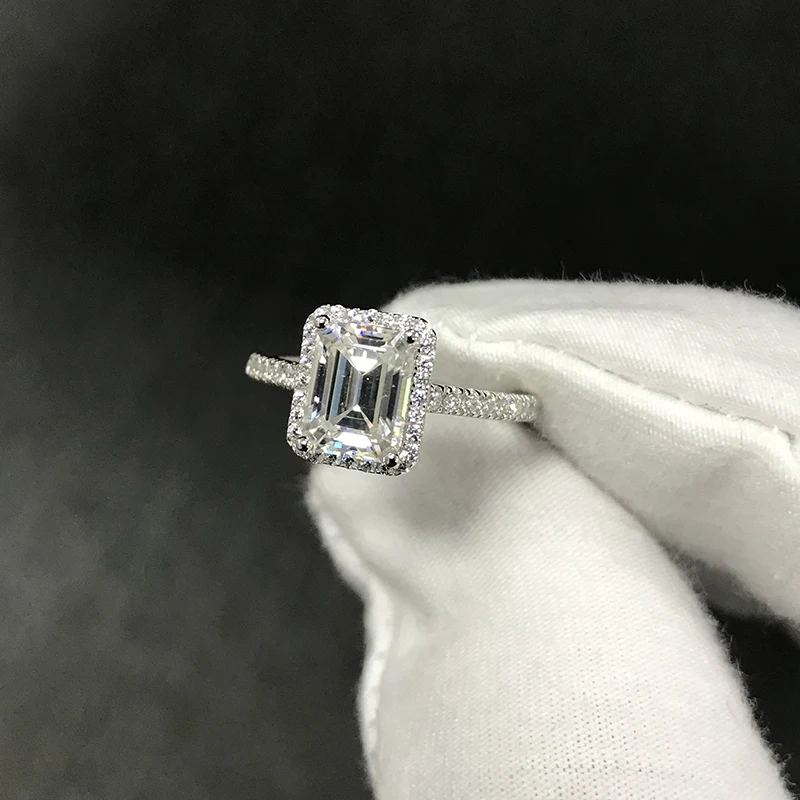 AButterfly 100% 925 Sterling Silver Moissanite Ring 2.0 Ct 8*6MM Emerald Cut Shiny Women's Wedding Engagement Ring Fine Jewelry