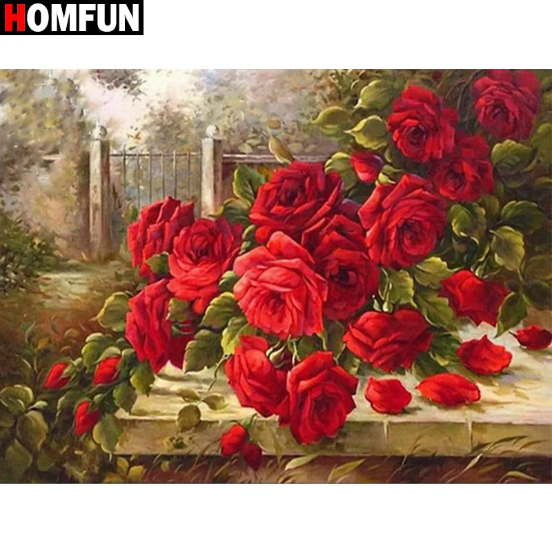 

Алмазная живопись HOMFUN «Цветочная Роза», 5D Вышивка своими руками, полный набор стразы, вышивка крестиком, домашний декор