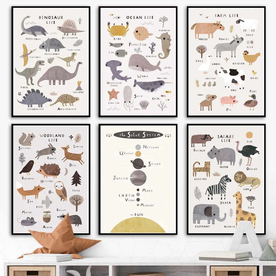 

Cartoon Animal Dinosaur Elephant Chicken Duck Cow Crab Wall Art Canvas Painting Nordic Posters And Prints Wall Picture Kids Room