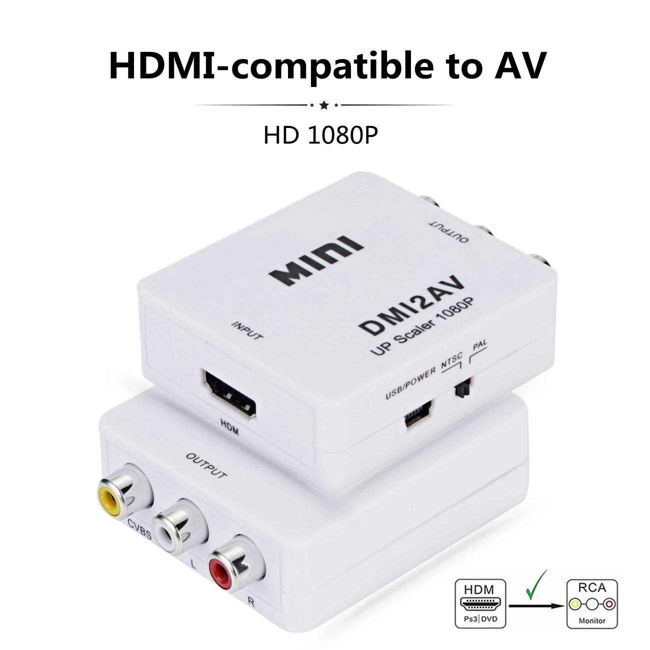 HD 1080P HDMI совместимый к RCA преобразователю AV/CVSB L/R видеобокс 60 Гц HDMI2AV поддержка NTSC PAL