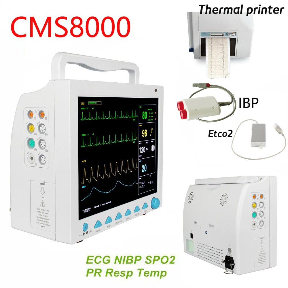 

New CONTEC CMS8000 Multi-Parameter Patient Monitor Medical Machine SPO2 Heart Rate Paitent Monitor With Printer ETCO2 And IBP