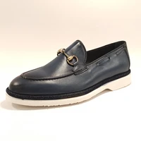 men casual navy blue shoes high quality real genuine leather moccasins oxford sport business loafers breathable slip on comfy