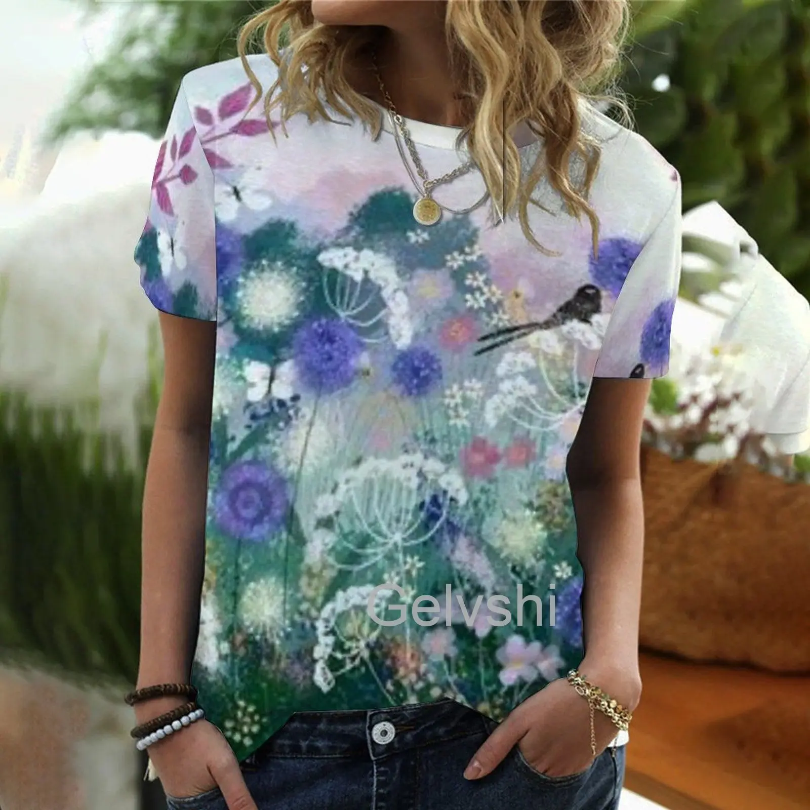 

Zomer Harajuku Tshirt Bloemenprint Trui Tops Vrouwen Casual Korte Mouw O-hals Losse Plus Size T-shirt Femme Mode Kleding