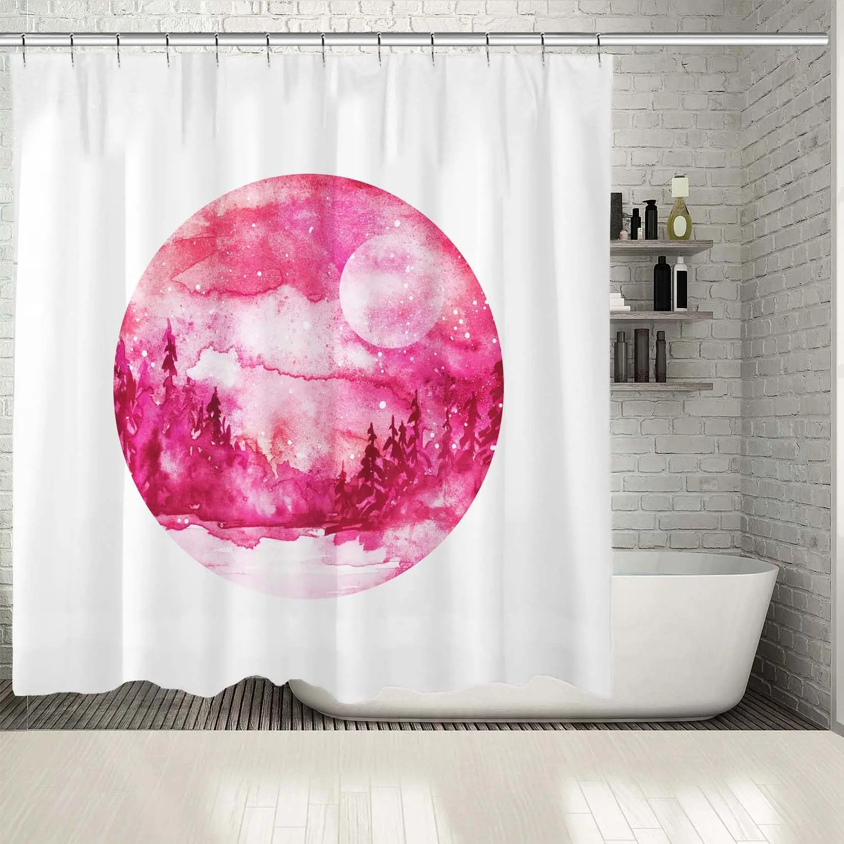 Занавеска для душа ель сосновые деревья и кусты ночное небо со звездами полная