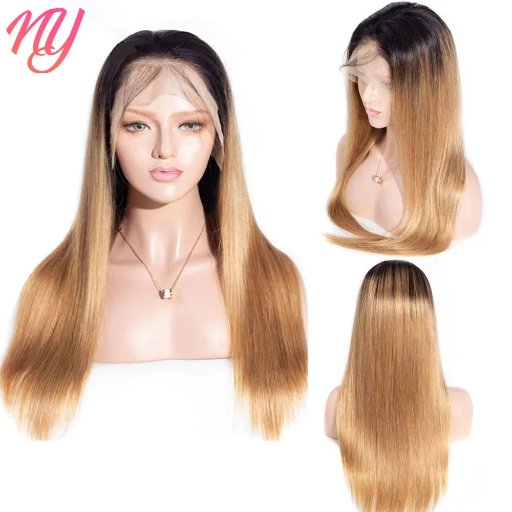180% Ombre Hd Lace Front Human Hair Wigs Colored Lace Closure Wig For Black Women 1b27 Honey Blonde Straight Wig Remy Hair