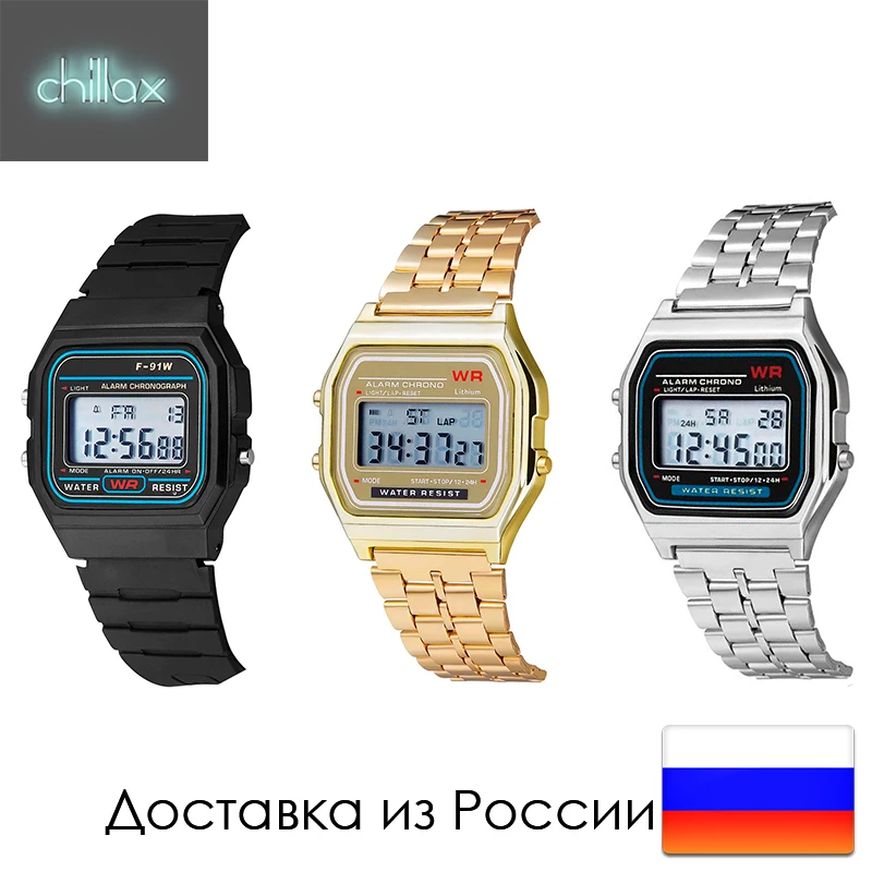Ретро часы Casio F91W унисекс, винтажные светодиодный цифровые ...