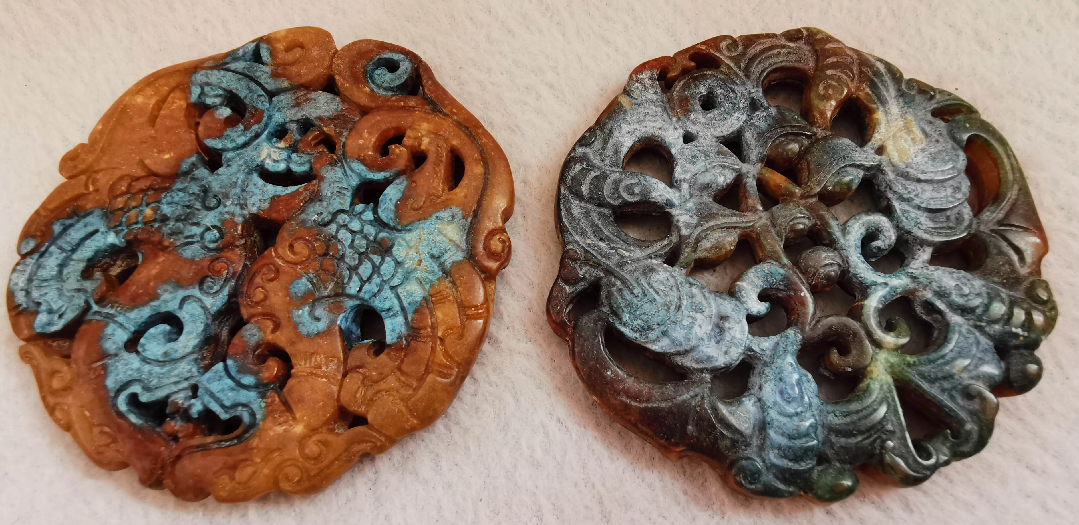 Большой 70 мм старый нефрит Древний ручной работы резной круглый античный Аква