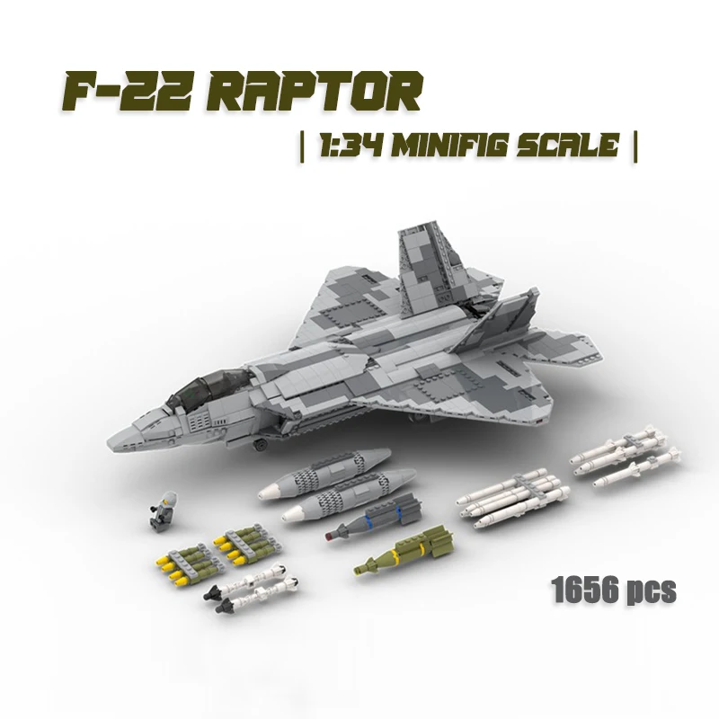

MOC Building Block Military Fighter F-22 RAPTOR Supersonic Combat Aircraft Assembly Model DIY Brick Children's Toys Kid's Gift