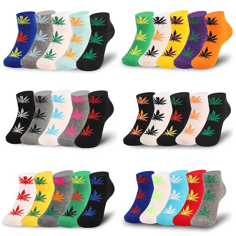 Носки в стиле Харадзюку удобные Длинные повседневные с принтом листьев конопли