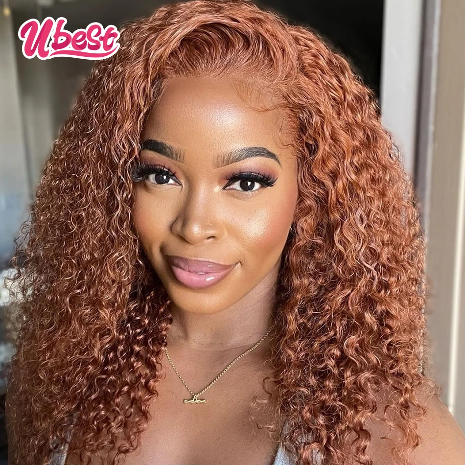 180 Density Orange Brown Lace Front Wig Kinky Curly Short Bob Wig Pre-Plucked Curly 13x4 Lace Frontal Wigs Human Hair For Women