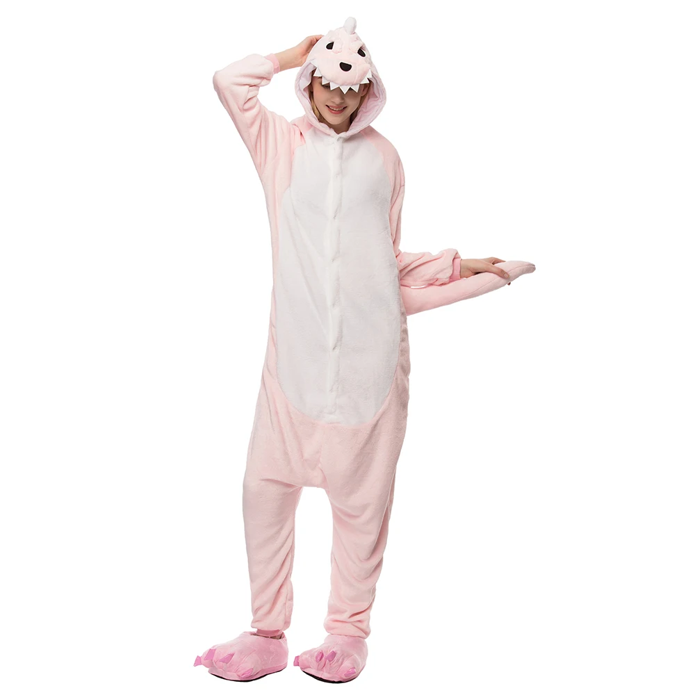 0645 pink dinosaur Милые теплые зимние пижамы кигуруми для женщин мягкие фланелевые пижамы с животными комбинезоны Домашняя одежда пижамные комплекты Тоторо Наклейка с Пикачу - Цвет: 0645 pink dinosaur