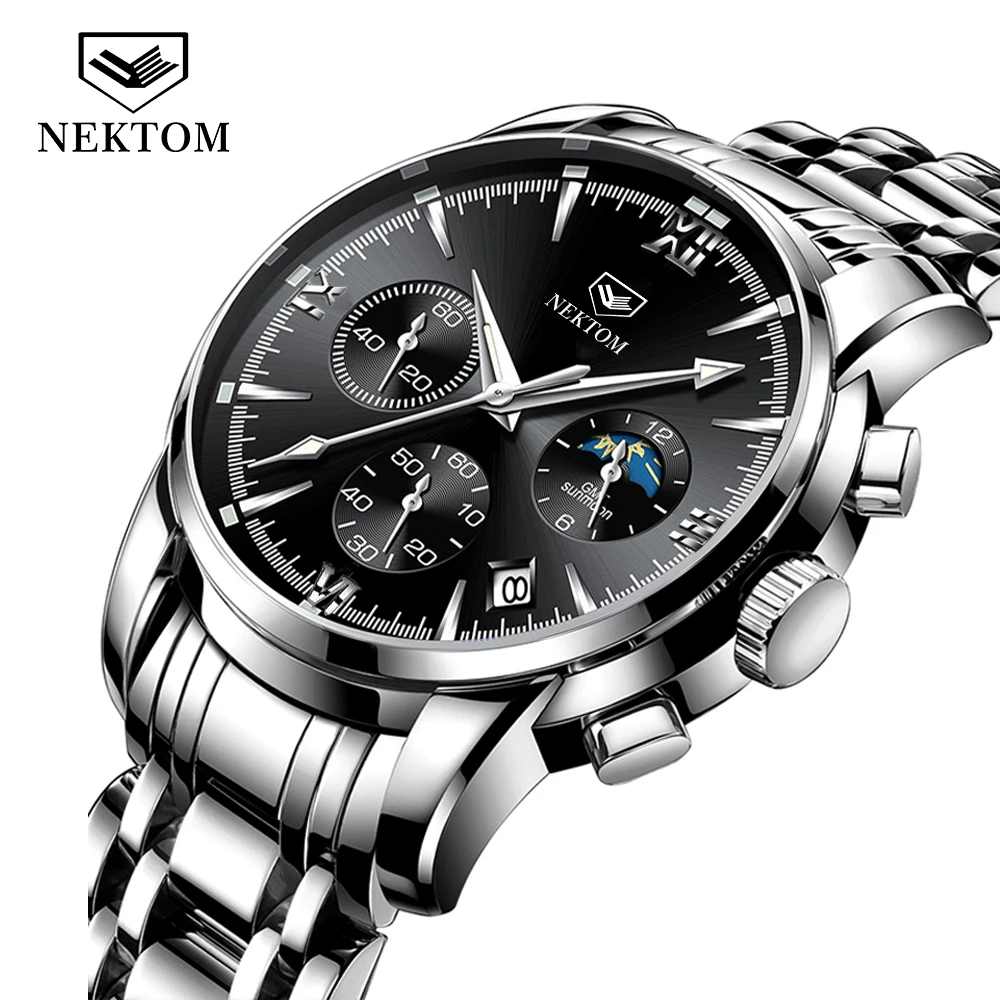 

Роскошные мужские часы ведущей марки NEKTOM 2020, деловые часы, наручные часы из нержавеющей стали, водонепроницаемые кварцевые спортивные часы ...