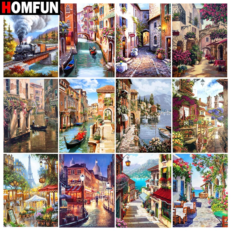 

HOMFUN Full Drill Diamond Painting "house beautiful scenery" DIY Picture Of Rhinestone 5D Diamond Embroidery Cross Stitch Decor
