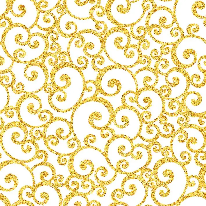 Занавес Золотой филигранный вихревой узор на белом фоне винтажное цветочное