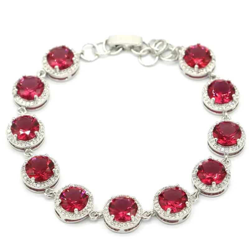 

11x11mm Highly Recommend 14.6g Created Sky Blue Topaz Raspberry Rhodolite Garnet For Women Daily Wear Silver Bracelet 7.5-8.5"