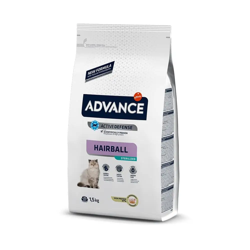 

Advance Hairball Preventing Neutered House Cat Food with turkey 1.5 Kg Healthy Growth Feeding Pet Immunity Flora Support