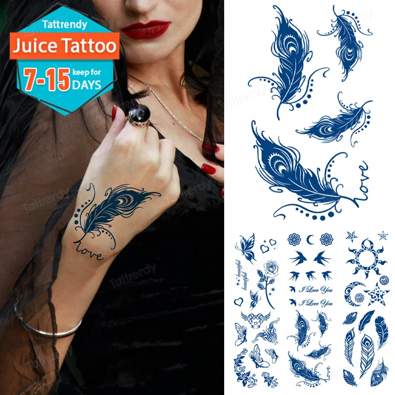 

Переводной Натуральный гель для татуировок juice ink, стойкие Временные татуировки, перо, Бабочка, птицы, цветок, тотем, тату, руки