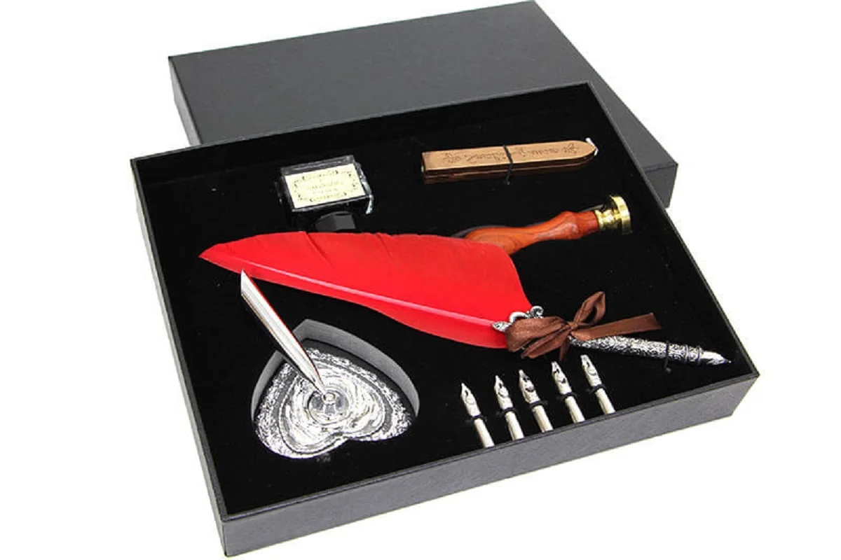 

Seal Feather Pen Set Red Blue Purple Black Fountain Pen Seal Fountain Pen Ink