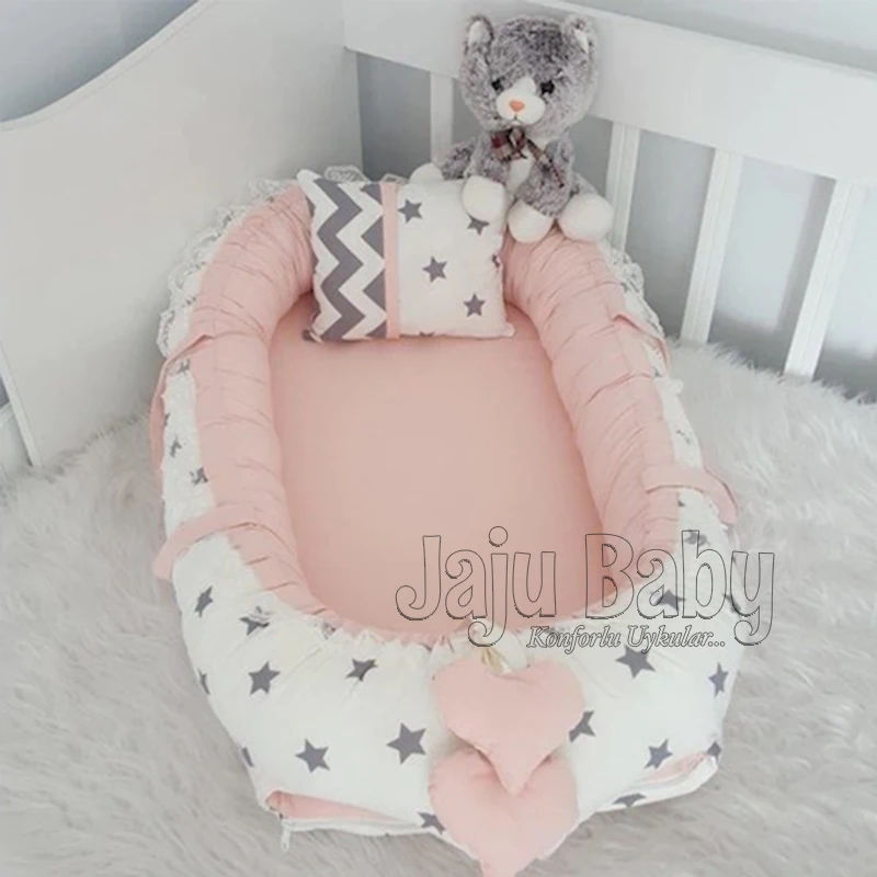 Jaju детское белое Звездное пудра ручной работы, комбинированное роскошное детское постельное белье Babynest, портативная кроватка для путешествий, кровать для новорожденных, кровать для матери