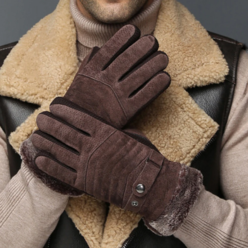 

Перчатки мужские из свиной кожи, бархатные теплые митенки для сенсорных экранов, для занятий спортом, рыбалки, скалолазания, велоспорта, зим...