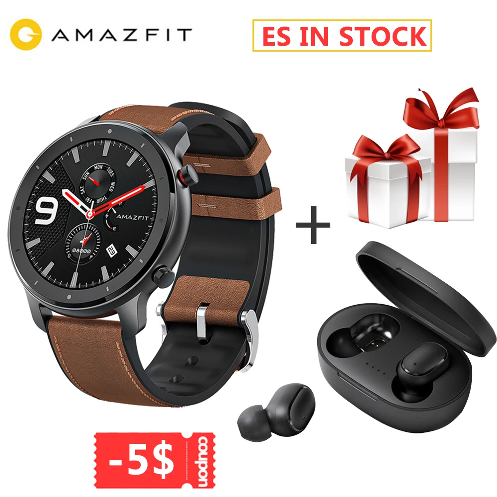 Бесплатные фильмы и TWS гарнитура Amazfit GTR Смарт часы 47 мм Huami gps Smartwatch 24 дня батарея управление музыкой 5ATM для Android IOS
