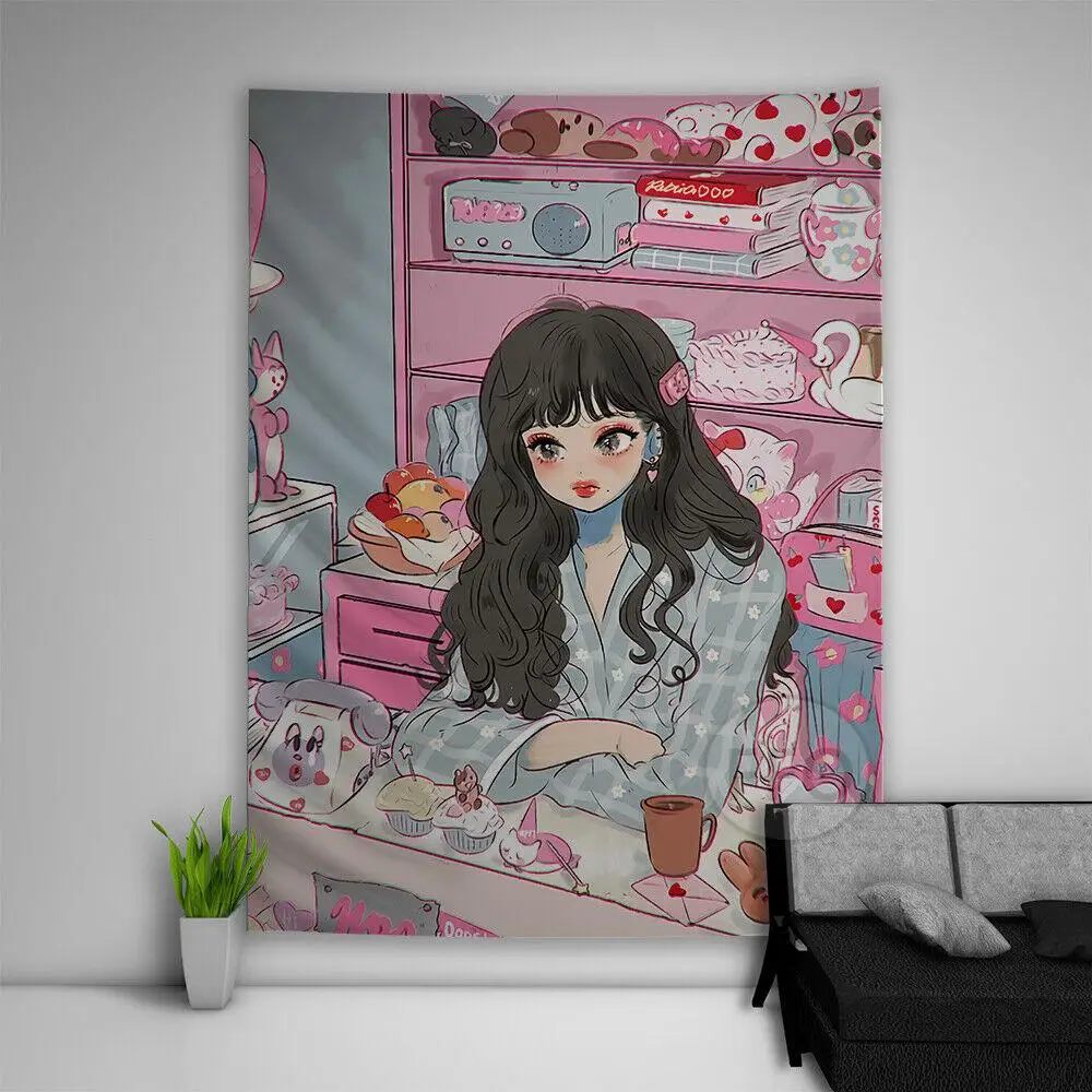 Японское аниме гобелен на стену кавайный Декор для комнаты полиэстер эстетика