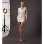 Соблазнительные Короткие свадебные платья-футляры 2022, свадебные платья с длинным рукавом, V-образным вырезом, фатиновое мини-платье для вечеринки, свадьбы