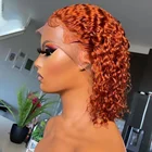 Имбирный оранжевый кружевной передний парик Боб глубокая волна фронтальный парик вьющийся боб парик кружевные передние человеческие волосы парики цветной вырез фальшивой парик короткий