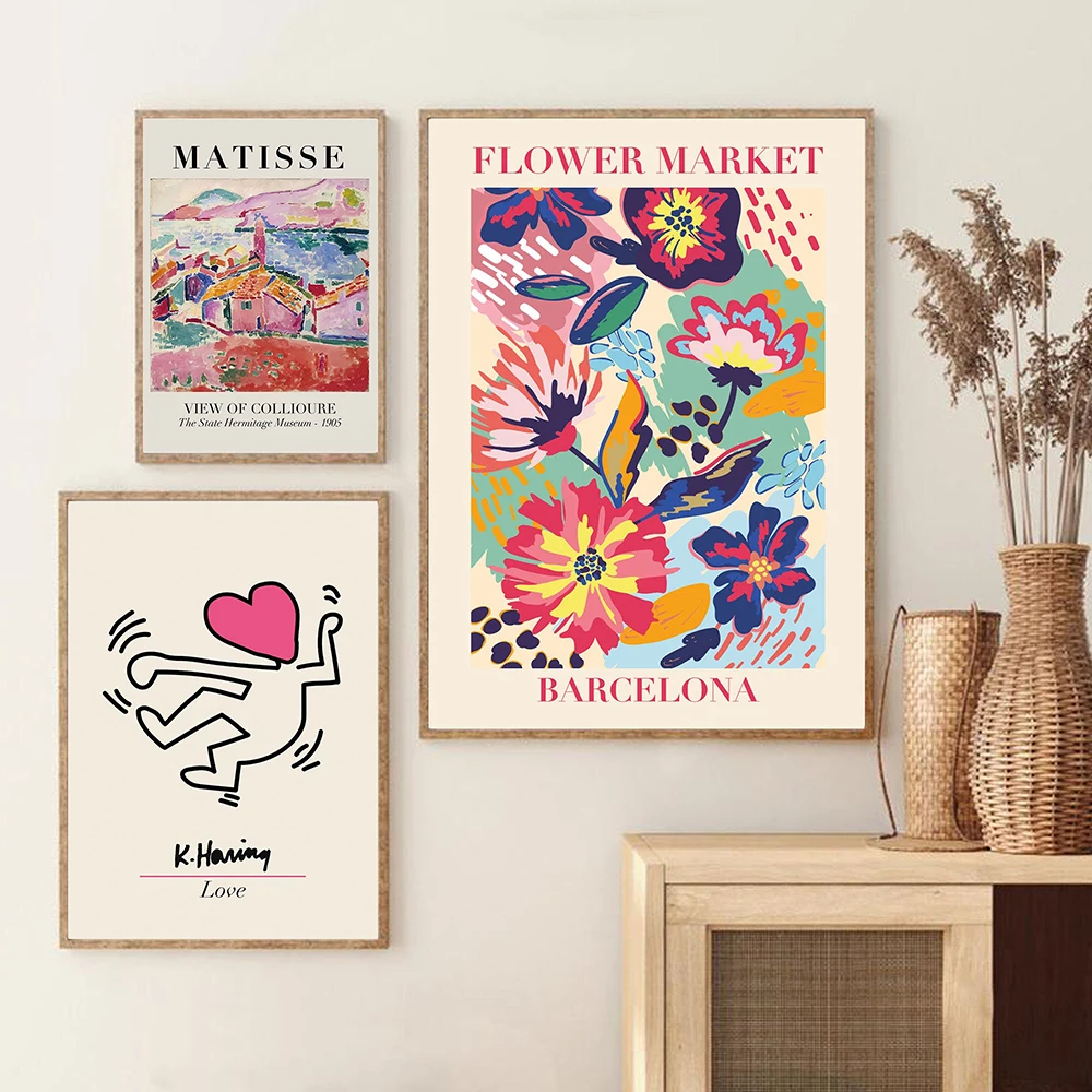 

Vintage Matisse Flower Market Poster Retro Keith Art Pisa Abstract Canvas Painting Modern Wall Picture Living Room Home Decor
