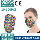 10-100 шт. Ffp2 маски Ce сертифицированные Взрослые женщины KN95 Тканевая маска клетчатая печать Ffp2 маски нетканые маски для лица маска