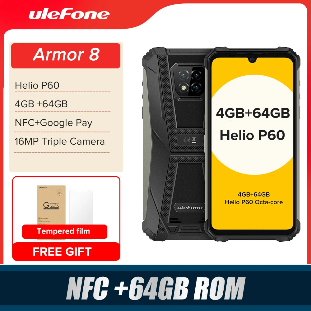 ulefone armor 8 rugged mobile phone nfc android helio p60 4gb64gb 16mp triple camera octa core 6 1 waterproof smartphone free global shipping