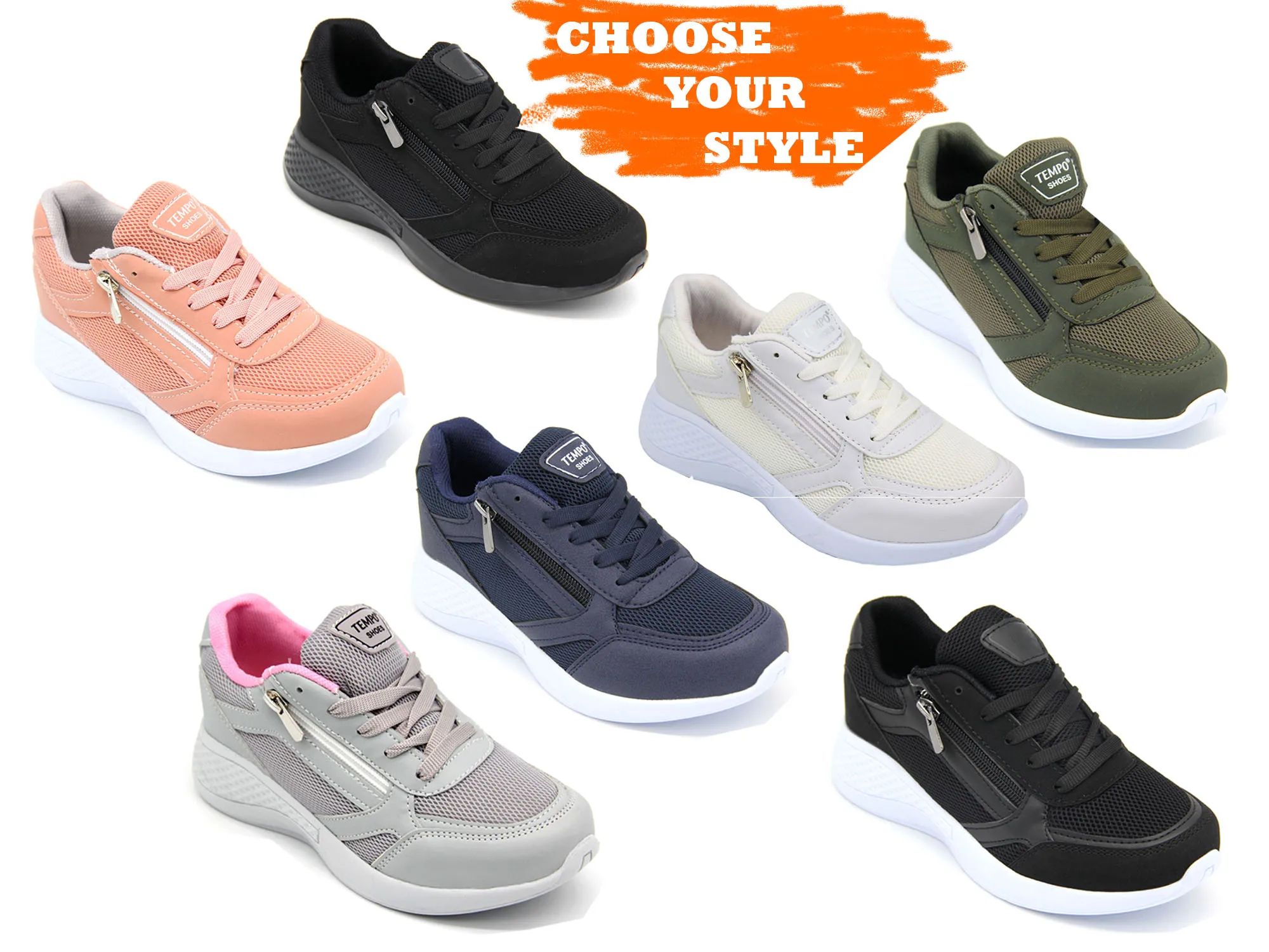 

Women's Zipper Lace-Up Orthopedic Sneakers White Black Color