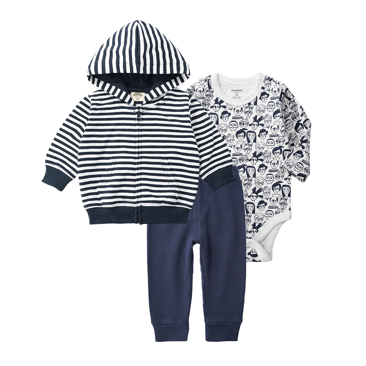 

The Breton Striped Style 3 Pieces Blue White Bebe Outfits Gifts Jacket Set Fashion Baby Pants Bodysuits