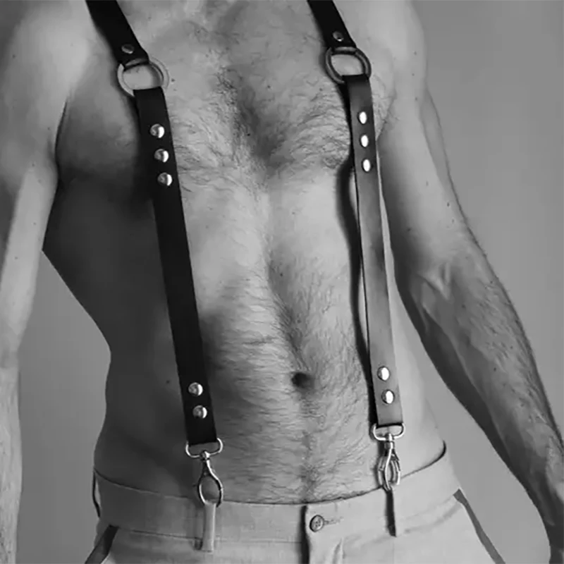 Мужской кожаный ремень в готическом стиле черный Регулируемый для бондажа 2021 -