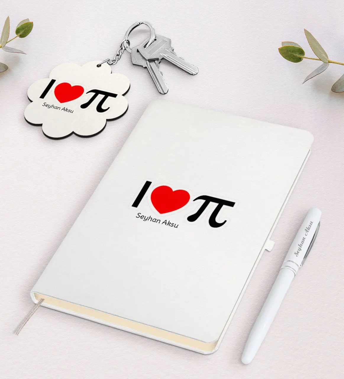

Personalized Math Teacher White Notebook Pen and Keychain Gift Seti-12