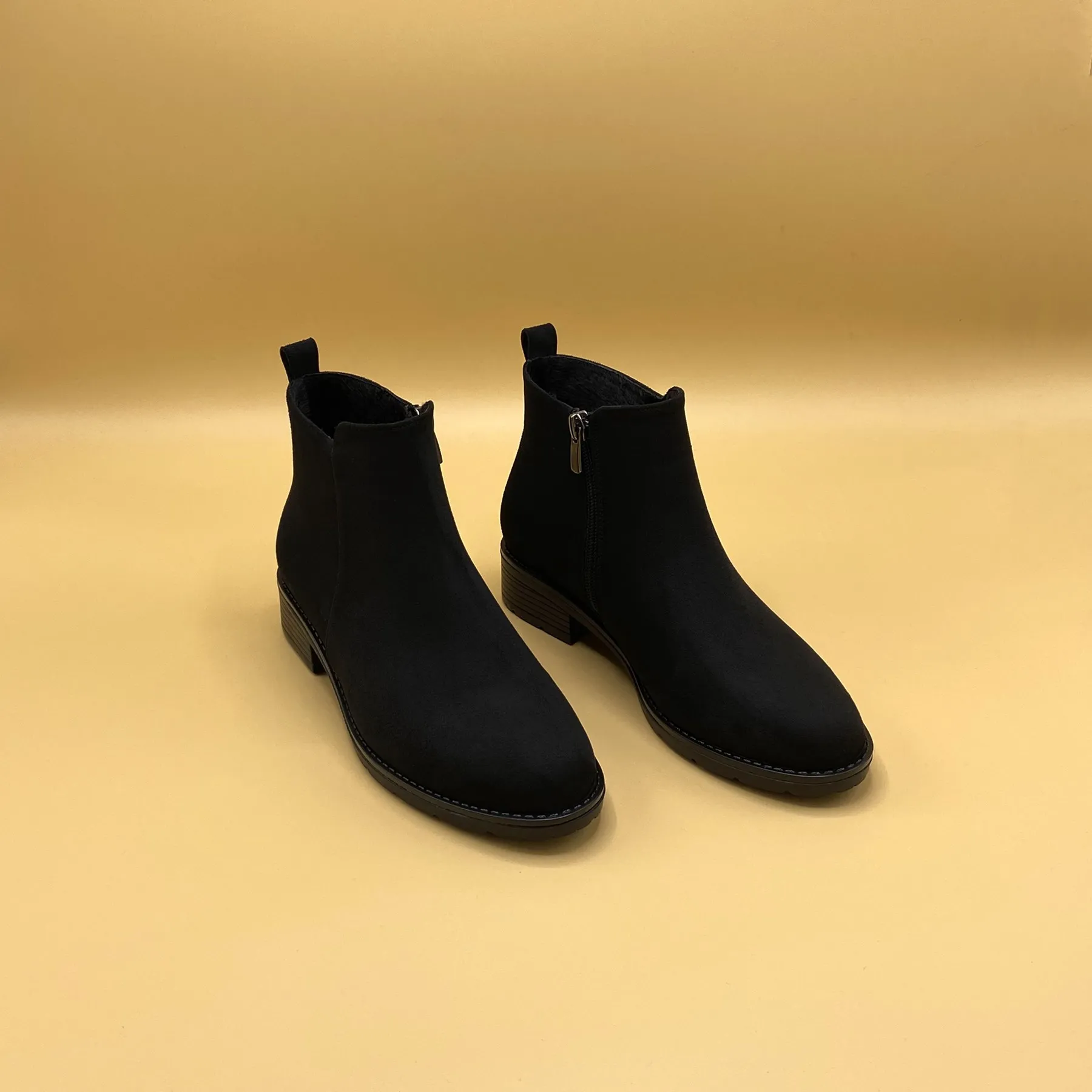 

PLATIN TOPUKLAR Women's Black Winter Casual Closed Toe Heeled Zippered Ankle Bootie Boots Shoes