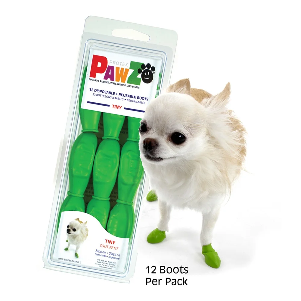 

Pawz Reusable 12 Per Pack Rubber Dog Boots Shoes Socks Durable (Tiny Green)