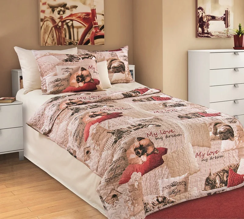 IV Милый друг бежевый дизайн. Детское стеганое покрывало из бязи. Ткань верха: Бязь