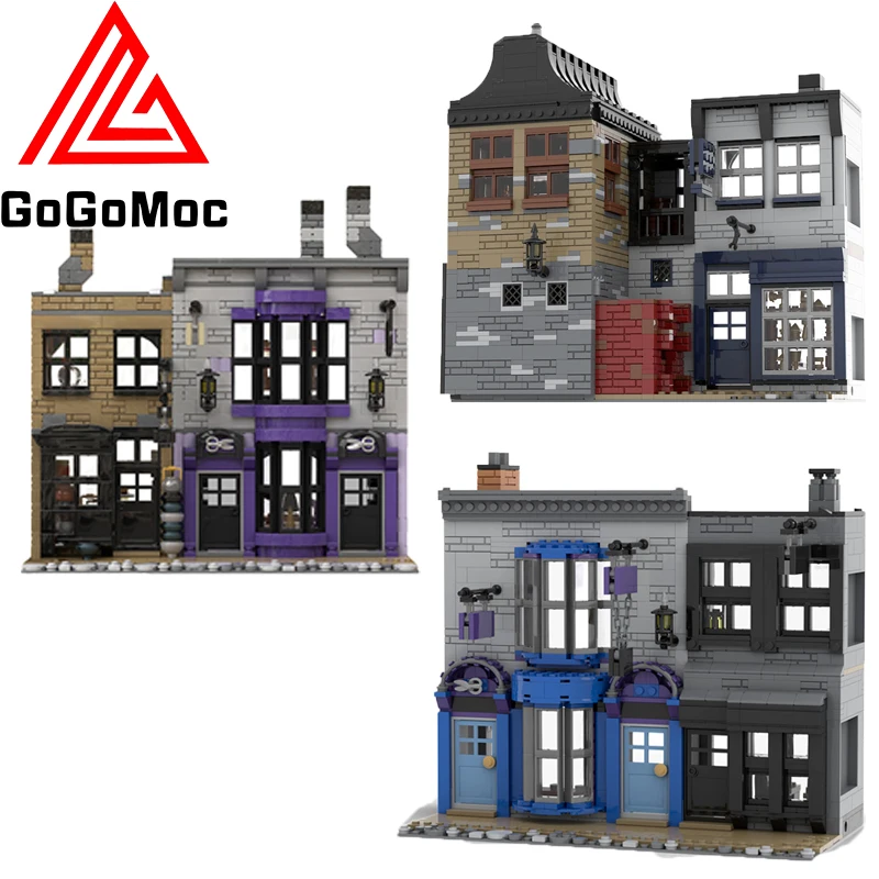 

Moc Magic School Architecture Blocks Madame Malkins Potage's Cauldron Shop City Street View House Model Bricks Toys For Children