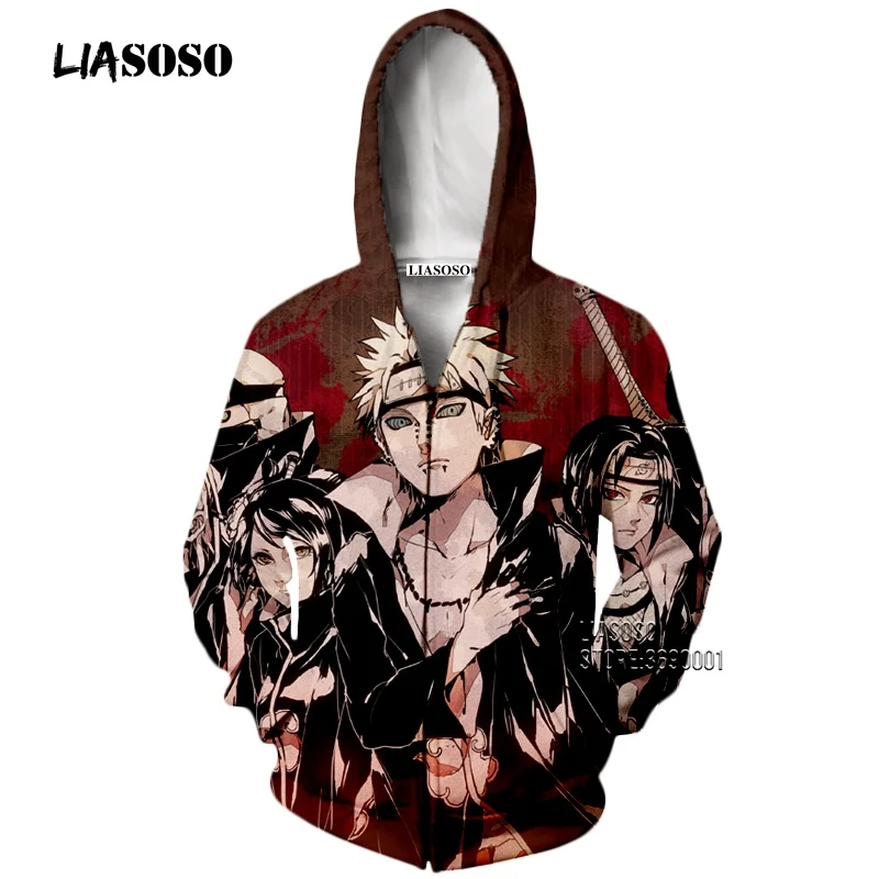 1 LIASOSO 3D принт унисекс аниме Наруто Akatsuki Учиха Итачи Саске толстовки с капюшоном толстовки Повседневная куртка на молнии X2651 - Цвет: 1