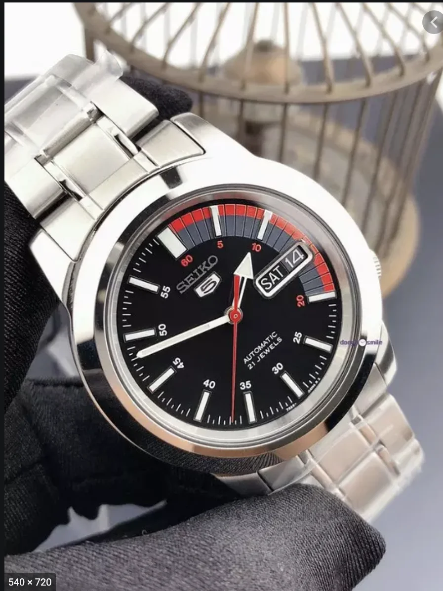 Мужские автоматические часы Seiko 5 SNKK31K1 циферблат черный красный стальной
