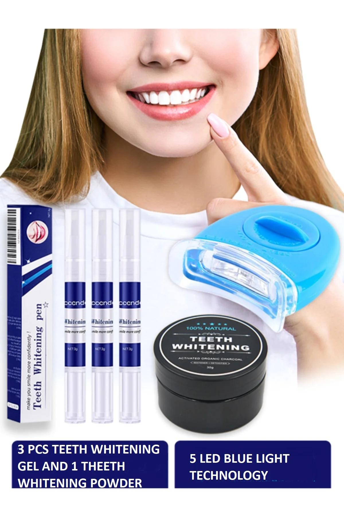 New Teeth Whitening Set Blue Light LED Device Powder and Gel Portable  Dental Whitening Instrument Removes Tough Tablet