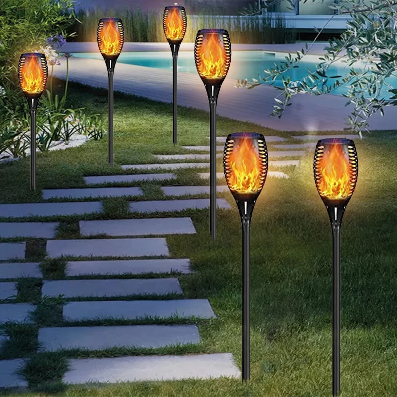 

8PCS 51 LED Outdoor Garden Flickering Light Solar Powered Waterproof Torch Flame Lamp for Pathway Lawn Patio Lantern