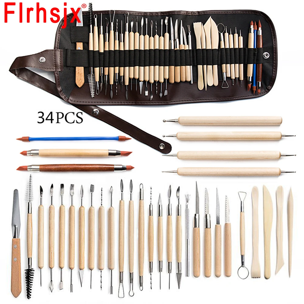 

34pcs DIY Clay Tools Sculpting Kit Carved Clay Tools Smoothing Wax Carving Pottery for Ceramic Polymer Shapers Modeling